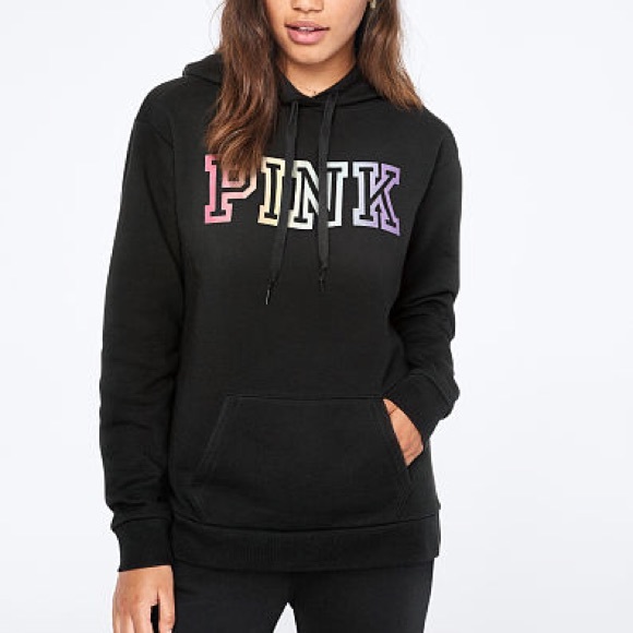 💗VS PINK BLACK RAINBOW OMBRÉ LOGO PULLOVER HOODIE - Picture 3 of 5